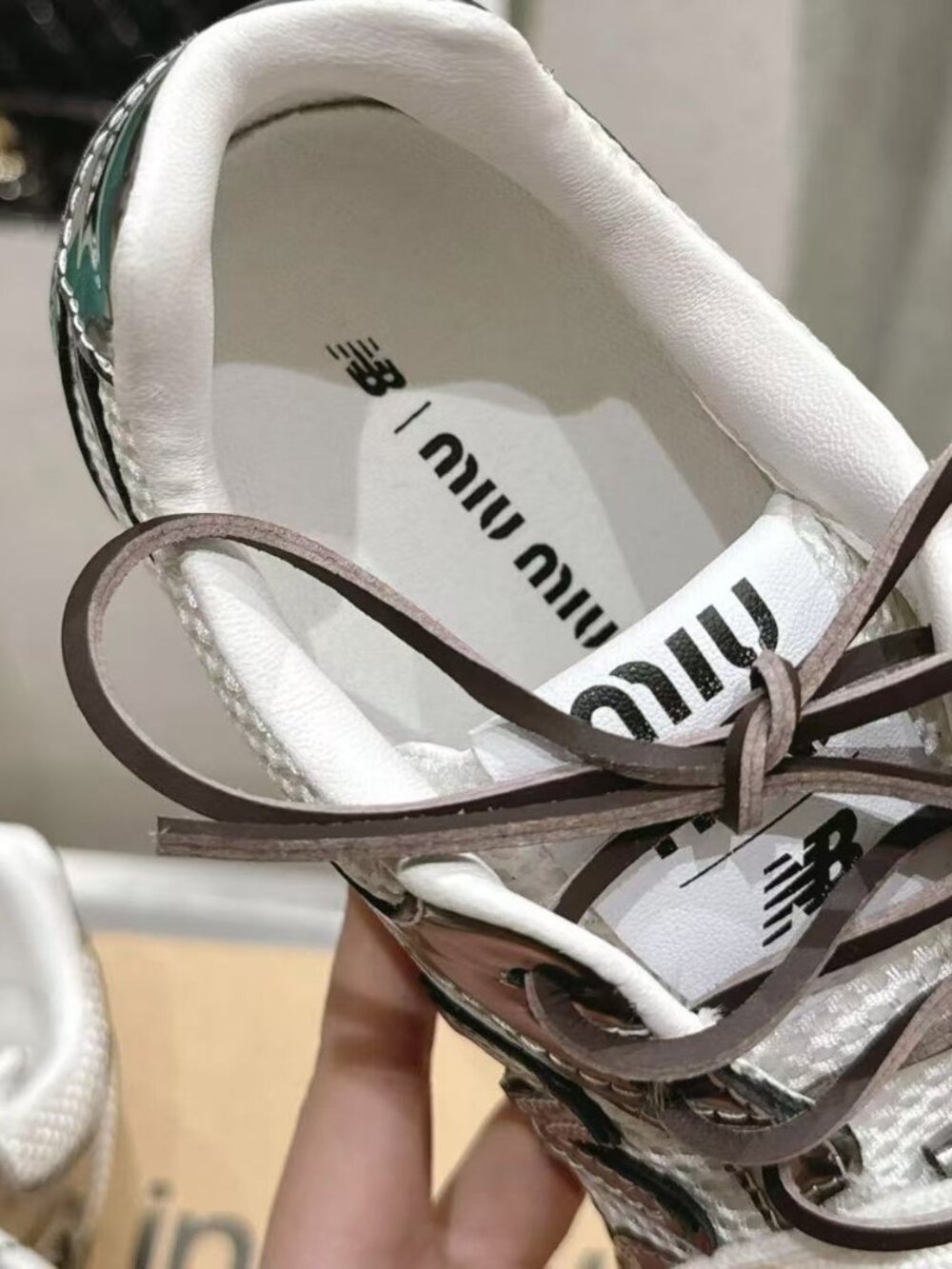 New Balance x Miu Miu Women’s Metallic Silver Sneakers Double Lace Shoes - Picture 6 of 7